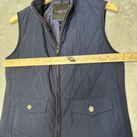Talbots Vest Womens Medium Petite Navy Blue Quilted Zip Front Pockets Classic - Picture 6 of 8